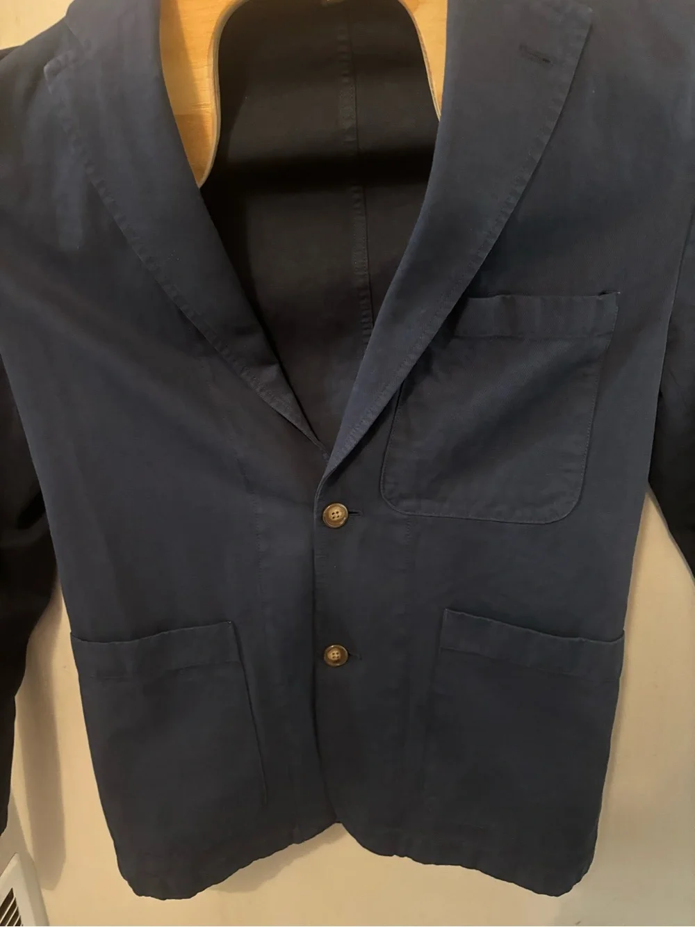 J Crew Garment Dyed Cotton Linen Chino Suit Chore Jacket Blazer Men 36 Navy Blue